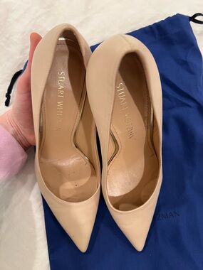 Stuart Weitzman Beige Pointed-Toe Leather Pumps